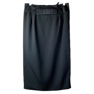 Celine Paris Pencil Skirt Womens Sz 40 Black Wool Satin Bow Back Zip Knee Length